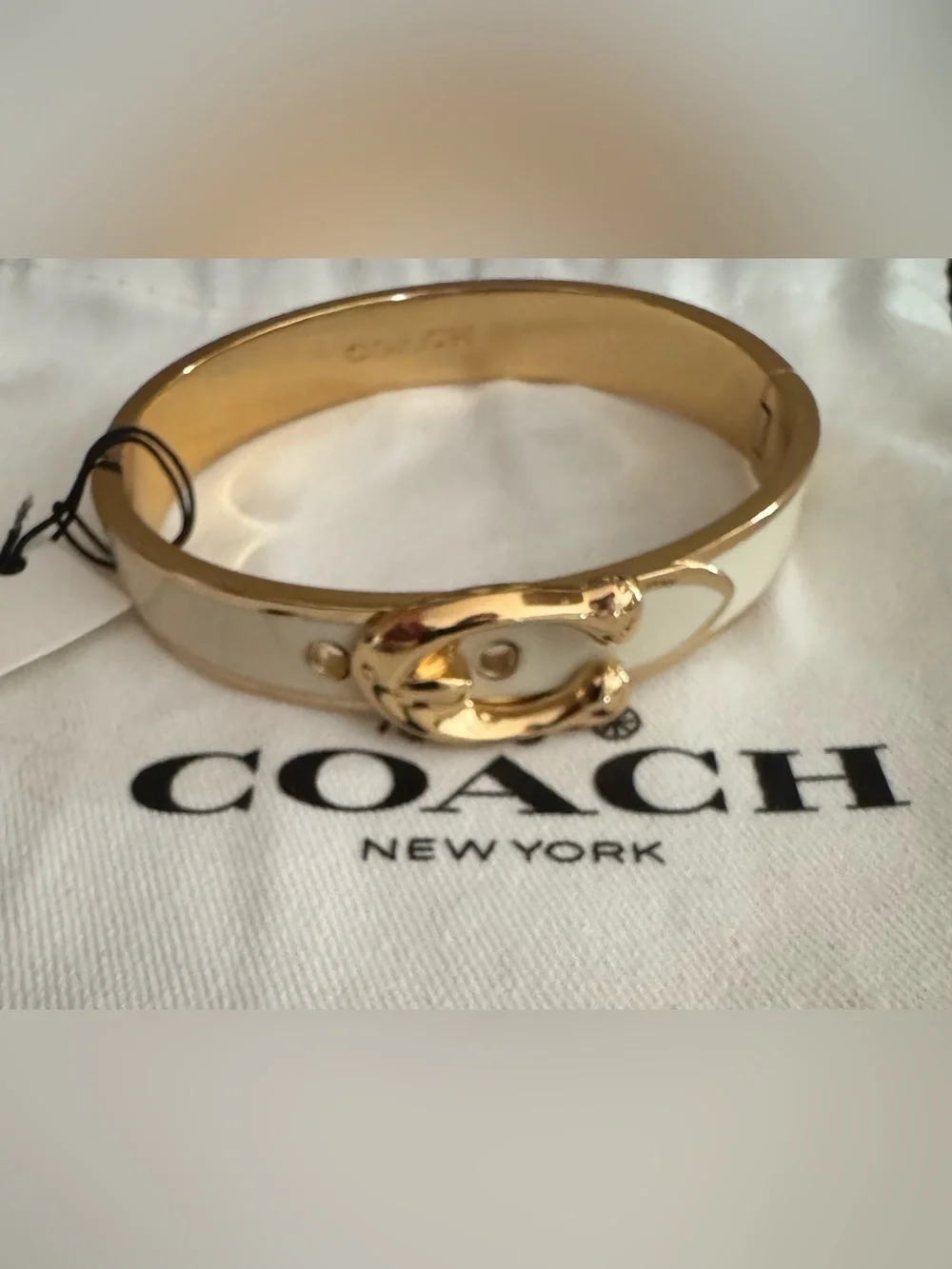NWT - Coach Signature C Buckle Gold-Tone and Chalk White Bracelet